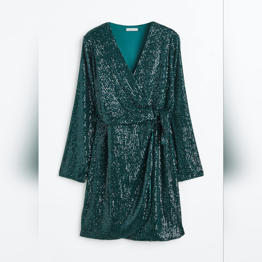 Glamorous Teal Sequin Wrap Dress